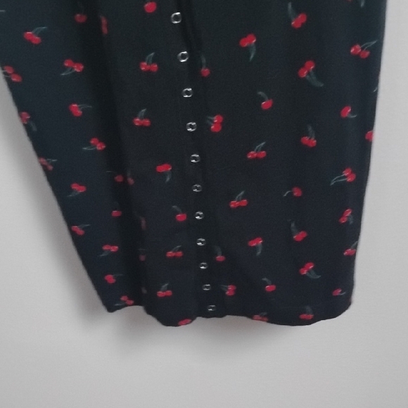 Vintage Betsey Johnson Retro Style Black Cherry Print Snap Front Bodycon Dress - Picture 5 of 14